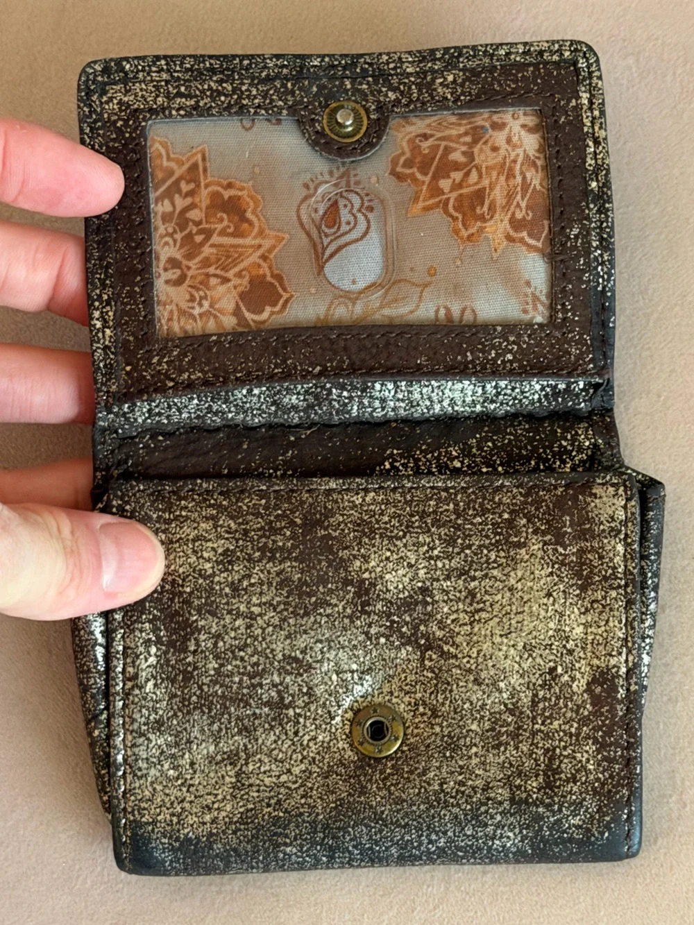 HOBO Black Wallet with Gold-Tone Speckle and Chain